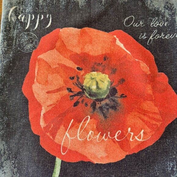 Tapestry Poppy Flower Throw Pillow Cover 17.5X17.5 Square w/Zipper Floral Love - Picture 3 of 12